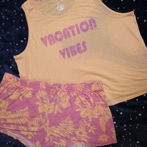 Vacation Vibes Mustard Tank & Pink Floral Shorts Set